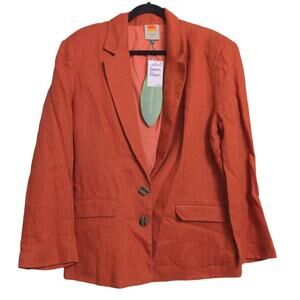 Farm Rio Womens Blazer Jacket Brown Rust Buttons Pockets 100% Linen Collar M New